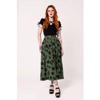 Hell Bunny Women's Georgia Dragon Print Midi Skirt with Pleats Pockets & Belt Loops in Green | Size: 2XL