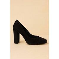 Spot On Women's Block Heel Faux Suede Court Shoes with Embellished Toecap in Black | Size: 7