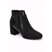 Spot On Women's Block Heel Ankle Boot with Textured Panel & Zip Fastening in Black | Size: 4