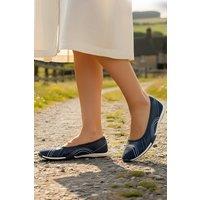 Down To Earth Women's Perforated Action Leather Ballet Pump with Contrast Sole in Navy | Size: 3