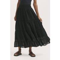 Finery London Women's Imani Cotton Voile Tiered Midi Skirt in Black | Size: 18