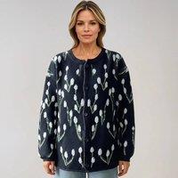PEACH ACCESSORIES Women's Black & White Snowdrops Knit Cardigan
