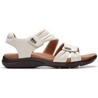 Clarks Women's Kitly Ave Off-White Leather Flat Sandals in White | Size: 8-Standard Fit