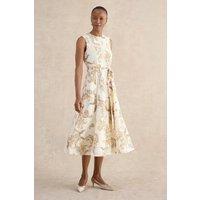 Hobbs London Women's Uma Linen Blend Midi Dress in Cream | Size: 20