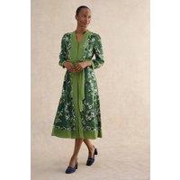 Hobbs London Women's Apolline Printed V-Neck Midi Shirt Dress in Dark Olive | Size: 6