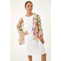 Roman Women's Petite Floral Print Dress & Shrug in Ivory | Size: 14
