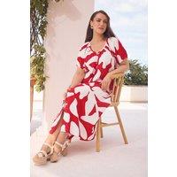 Evans Women's Premium Linen Abstract Maxi Dress | Size: 30-32