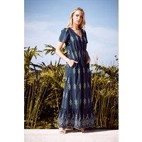 Long Tall Sally Women's Tall Embroidered Maxi Dress in Mid Navy | Size: 20