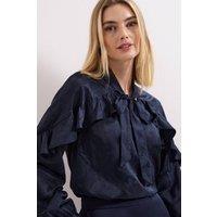 Phase Eight Women's Liberty Bow Ruffle Detail Blouse in Dark Navy | Size: 14
