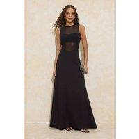 WOVCOR Women's Mesh Panel Sleeveless A-Line Maxi Dress in Black | Size: 10