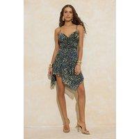 WOVCOR Women's Leopard Print Mesh Asymmetric Strappy Mini Dress | Size: 6
