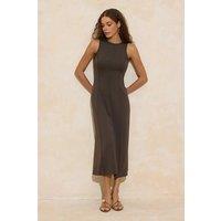 WOVCOR Women's Seam Detail Sleeveless A-Line Maxi Dress in Khaki | Size: XS