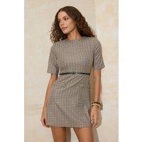 WOVCOR Women's Check Print Belted Short Sleeve Woven Tailored Mini Dress | Size: 10