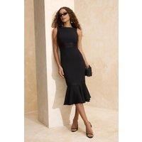 WOVCOR Women's Lace Trim Sleeveless Peplum Hem Bodycon Midi Dress in Black | Size: 8