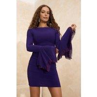 WOVCOR Women's Lace Trim Ruffle Sleeve Ruched Bodycon Mini Dress in Purple | Size: 10
