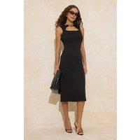 WOVCOR Women's Cut Out Hardware Detail Sleeveless Bodycon Knit Midi Dress in Black | Size: XS