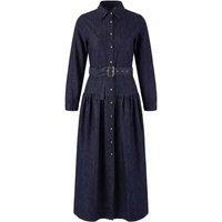 WOVCOR Women's Belted Button Through Long Sleeve Cotton Denim Maxi Shirt Dress in Dark Blue | Size: 6