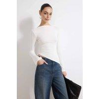 WOVCOR Women's Slash Neck Fitted Long Sleeve Cropped Top in White | Size: XS