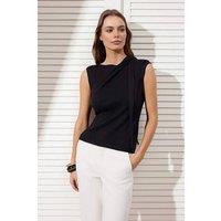 WOVCOR Women's Draped Neck Sleeveless Knitted Top in Black | Size: Large