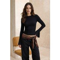 WOVCOR Women's Flare Cuff Fitted Long Sleeve Top in Black | Size: Small