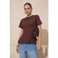 WOVCOR Women's Cotton Peplum Short Sleeve Top in Brown | Size: Medium