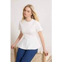 WOVCOR Women's Cotton Peplum Short Sleeve Top in White | Size: Medium