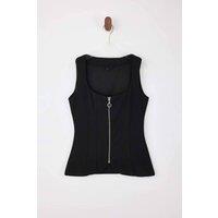 WOVCOR Women's Zip Front Square Neck Corset Style Sleeveless Top in Black | Size: Medium