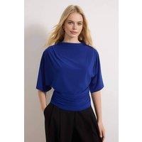 WOVCOR Women's Draped Batwing Sleeve Ruched Cropped Top in Royal | Size: Small