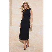WOVCOR Women's Boat Neck Sleeveless Bodycon Woven Midi Dress in Black | Size: 6