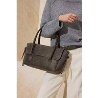 WOVCOR Women's Faux Suede Flap Front Double Handle Shoulder Bag in Khaki