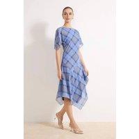 WOVCOR Women's Check Asymmetric Hem Angel Sleeve Midi Dress | Size: Medium