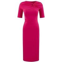 WOVCOR Women's Twist Front Short Sleeve Stretch Knit Column Maxi Dress in Fuchsia | Size: Small