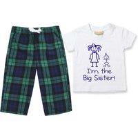 60 SECOND MAKEOVER Girl's I'm The Big Sister Pyjamas Children Trouser Bottoms Pyjama Set Sister in Green | Size: 9-10 Years