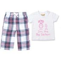 60 SECOND MAKEOVER Girl's I'm The Big Sister Pyjamas Children Trouser Bottoms Pyjama Set Sister in Pink | Size: 12-18 m
