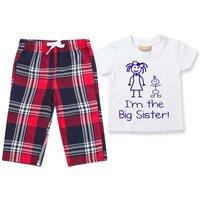 60 SECOND MAKEOVER Girl's I'm The Big Sister Pyjamas Children Trouser Bottoms Pyjama Set Sister in Red | Size: 11-12 Years