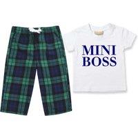 60 SECOND MAKEOVER Girl's Mini Boss Pyjamas Children Tartan Trouser Bottoms Pyjama Set Sister in Green | Size: 3-4 Years
