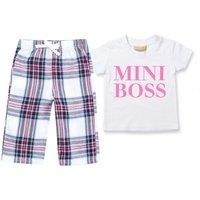 60 SECOND MAKEOVER Girl's Mini Boss Pyjamas Children Tartan Trouser Bottoms Pyjama Set Sister in Pink | Size: 18-24 m
