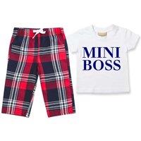60 SECOND MAKEOVER Girl's Mini Boss Pyjamas Children Tartan Trouser Bottoms Pyjama Set Sister in Red | Size: 12-18 m