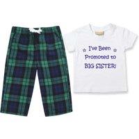 60 SECOND MAKEOVER Girl's I've Been Promoted To Big Sister Pyjamas Children Trouser Bottoms Pyjama Set in Green | Size: 3-4 Years