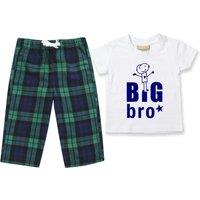 60 SECOND MAKEOVER Boy's Big Bro Pyjamas Children Tartan Trouser Bottoms Pyjama Set Big Brother in Green | Size: 6-12 m