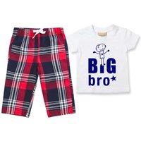 60 SECOND MAKEOVER Boy's Big Bro Pyjamas Children Tartan Trouser Bottoms Pyjama Set Big Brother in Red | Size: 3-4 Years