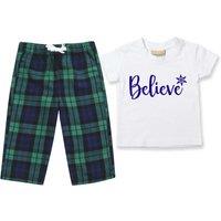60 SECOND MAKEOVER Believe Pyjamas Children Tartan Trouser Bottoms Pyjama Set Christmas in Green | Size: 12-18 m