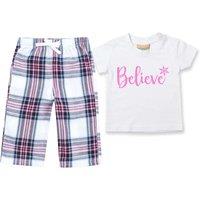 60 SECOND MAKEOVER Believe Pyjamas Children Tartan Trouser Bottoms Pyjama Set Christmas in Pink | Size: 18-24 m