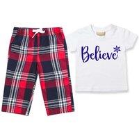 60 SECOND MAKEOVER Believe Pyjamas Children Tartan Trouser Bottoms Pyjama Set Christmas in Red | Size: 0-6 m