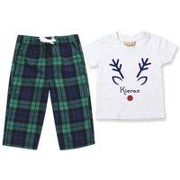 60 SECOND MAKEOVER Personalised Reindeer Christmas Pyjamas Matching in Green | Size: 2-3 Years