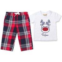 60 SECOND MAKEOVER Personalised Rudolph Reindeer Christmas Pyjamas Matching in Red | Size: 3-4 Years