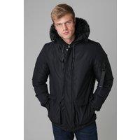 Nines Men's Padded Parka Jacket with Faux Fur-Lined Hood in Black | Size: Medium