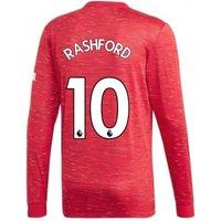 Manchester United FC Men's Mens 2020 - 2021 Man Utd Adidas Home Long Sleeve Shirt - Rashford 10 in Red | Size: Medium