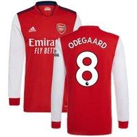 Arsenal FC Men's Mens 2021 - 2022 Long Sleeve Home Shirt - Odegaard 8 in Red | Size: Small
