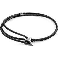 ANCHOR & CREW Men's Arthur Silver & Braided Leather SKINNY Bracelet in Black